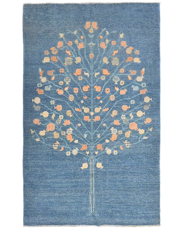 3x5 Blue Kuba Afghan Hand Knotted Wool Area Rug